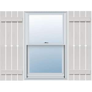 23 in. x 58 in. Polyurethane 4-Board Spaced Board and Batten Shutters Faux Wood with Diamond Cut Outs Pair in Primed