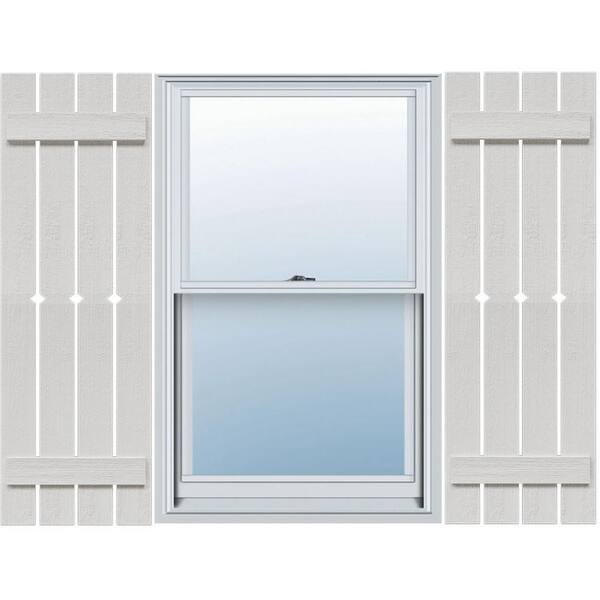 Ekena Millwork 23 in. x 94 in. Polyurethane Rustic 4-Board Spaced Board and Batten Shutters Faux Wood with Diamond Pair