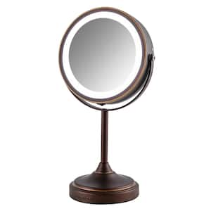 Small Antique Bronze Lighted Mirror (13.2 in. H x 4.7 in. W), 1x, 7x Magnification