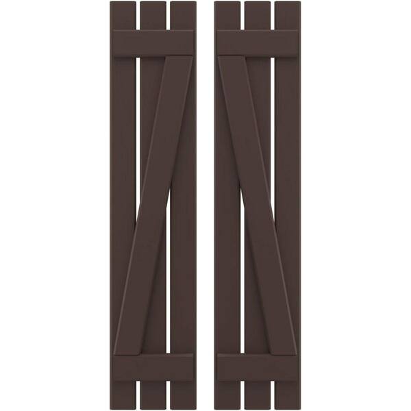 Ekena Millwork 11-1/2-in W x 40-in H Americraft 3 Board Exterior Real Wood Spaced Board and Batten Shutters w/Z-Bar Raisin Brown