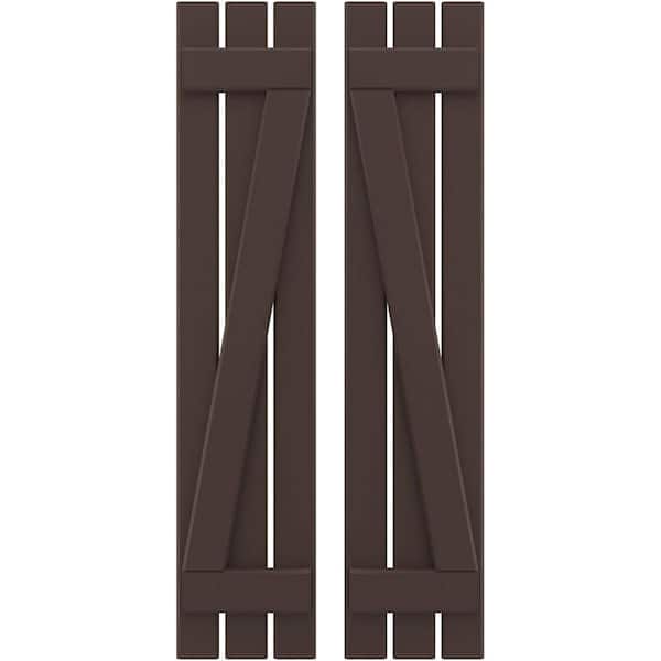 Ekena Millwork 11-1/2 in. W x 67 in. H Americraft 3-Board Exterior Real Wood Spaced Board and Batten Shutters w/Z-Bar in Raisin Brown