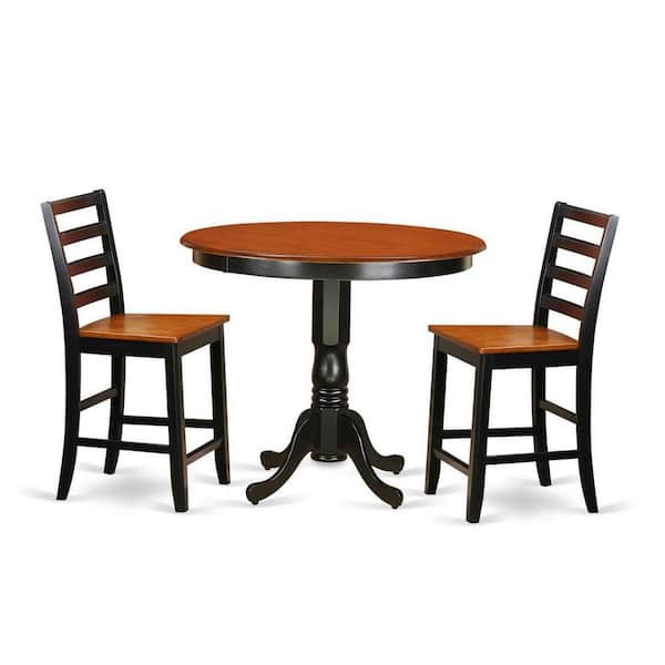 East West Furniture 3-Piece Black Finish Solid Wood Top - Dining Room Set - Seats 4