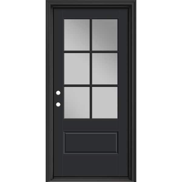 Masonite Performance Door System 36 in. x 80 in. VG 6-Lite Right-Hand Inswing Clear Black Smooth Fiberglass Prehung Front Door