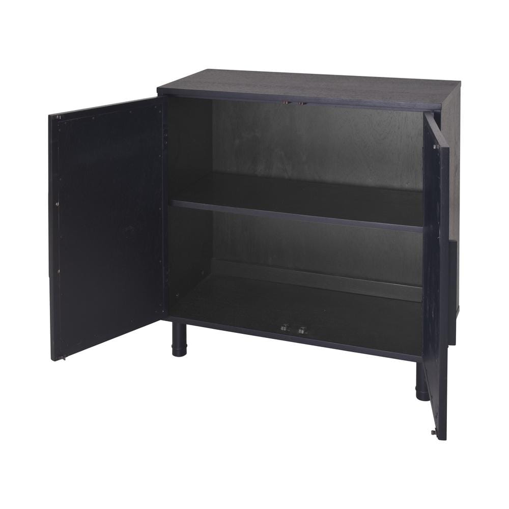 Delancey Boho-Modern Black/Brown Rattan 2-Door Storage Cabinet