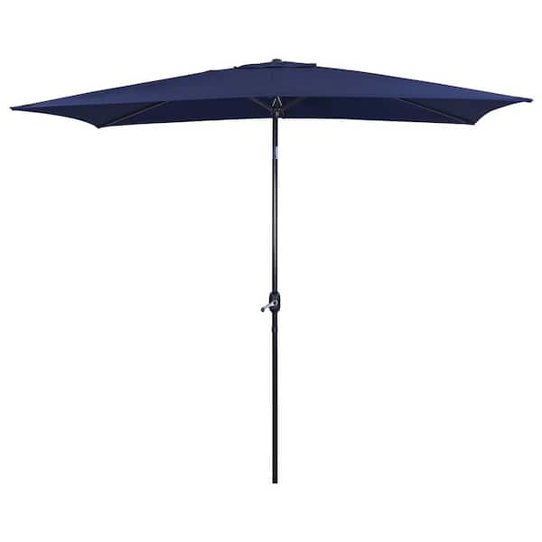 Flynama 10 ft. x 6.5 ft. Crank Lift Outdoor Rectangle Market Patio Umbrella with 6-Steel Rids in Navy Blue (Base Not Included)