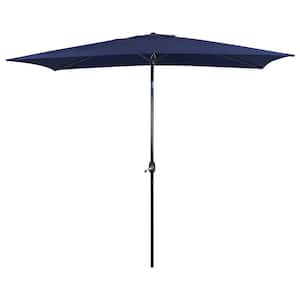 10 ft. x 7 ft. Crank Lift Rectangle Outdoor Patio Market Umbrella in Navy Blue (Base Not Included)