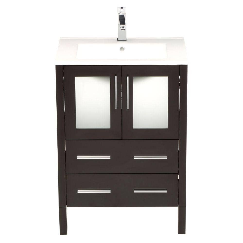 Espresso 24" Modern Free-Standing Bathroom Vanity Set with Ceramic Sink