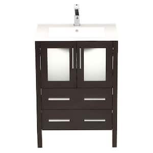Torino 24 in. Vanity in Espresso with Ceramic Vanity Top in White with White Basin and Mirror (Faucet Not Included)