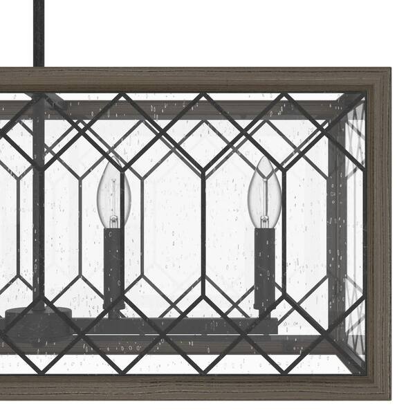Hunter Chevron 6-Light Rustic Iron Billiard Chandelier with Clear Seeded Glass Shade