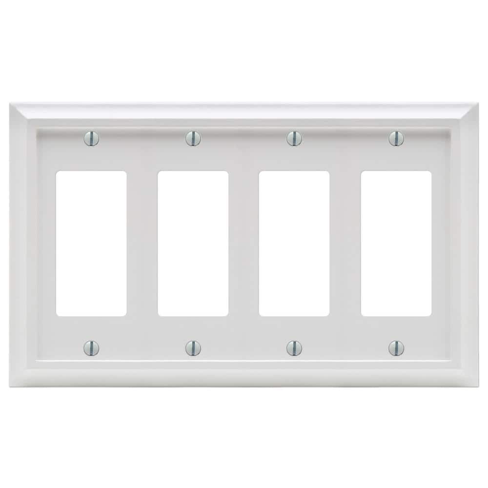 White Wood Quad Rocker 4-Gang Wall Plate