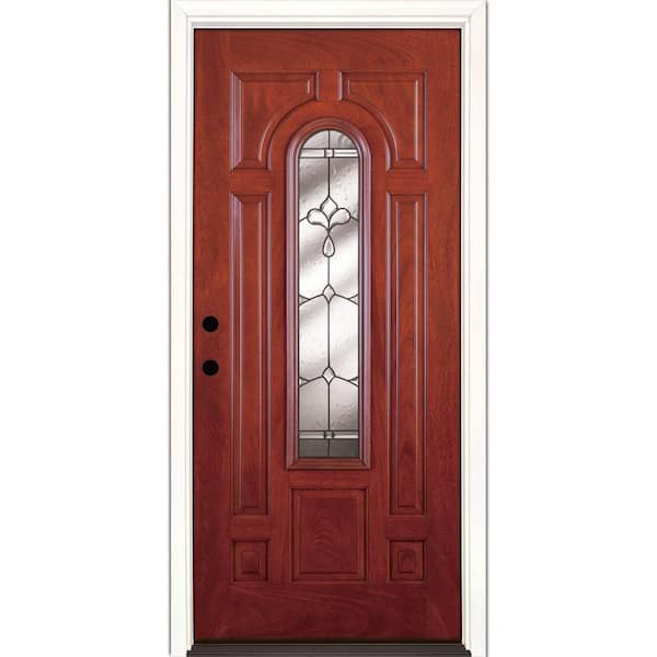 Feather River Doors 37.5 in. x 81.625 in. Carmel Patina Center Arch Lite Stained Cherry Mahogany Right-Hand Fiberglass Prehung Front Door