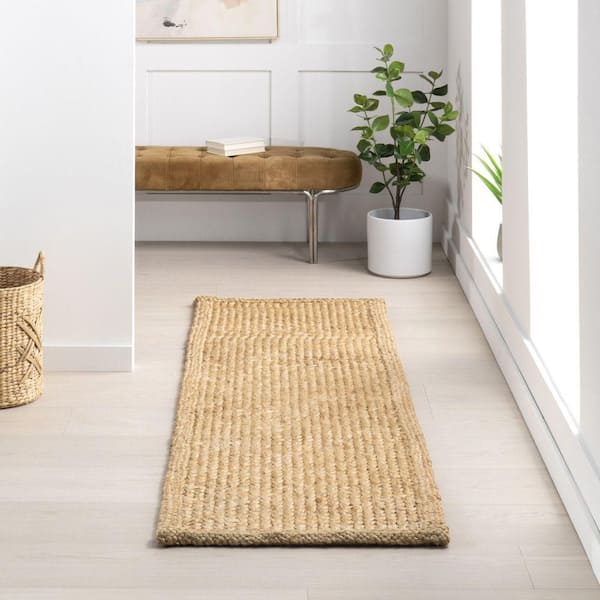Willow Bordered Jute Natural 3 ft. x 8 ft. Runner Rug