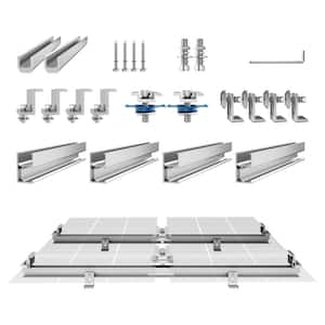 Solar Panel Mounting Brackets, 4 x 30 in. Aluminum Rails, End and Mild Clamps, Roof Mount Kit for Metal, Concrete, Wood