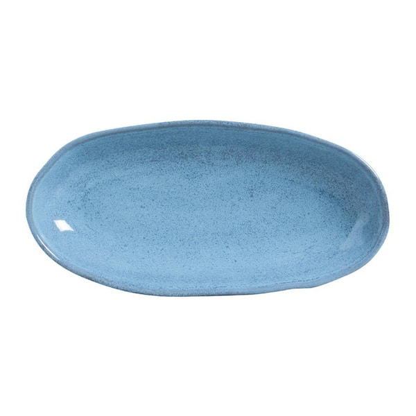 12.59 in. Breeze Light Blue Stoneware Deep Oval Platter Large Organic (Set of 4)