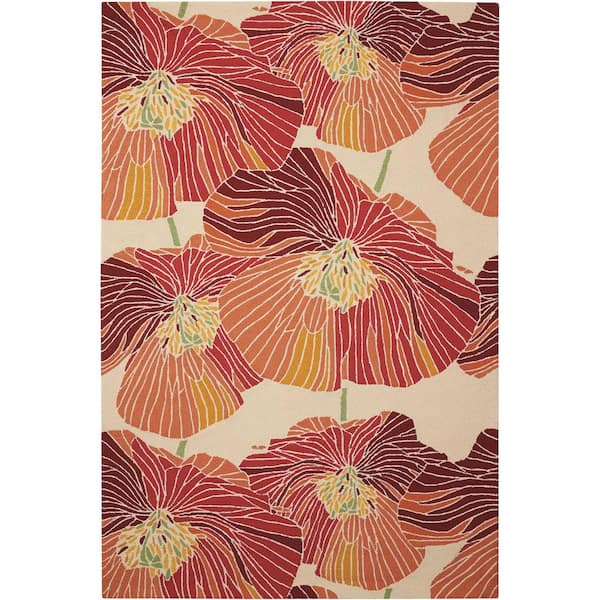 5 ft. x 8 ft. Ivory and Sunset Floral Hand Hooked Area Rug