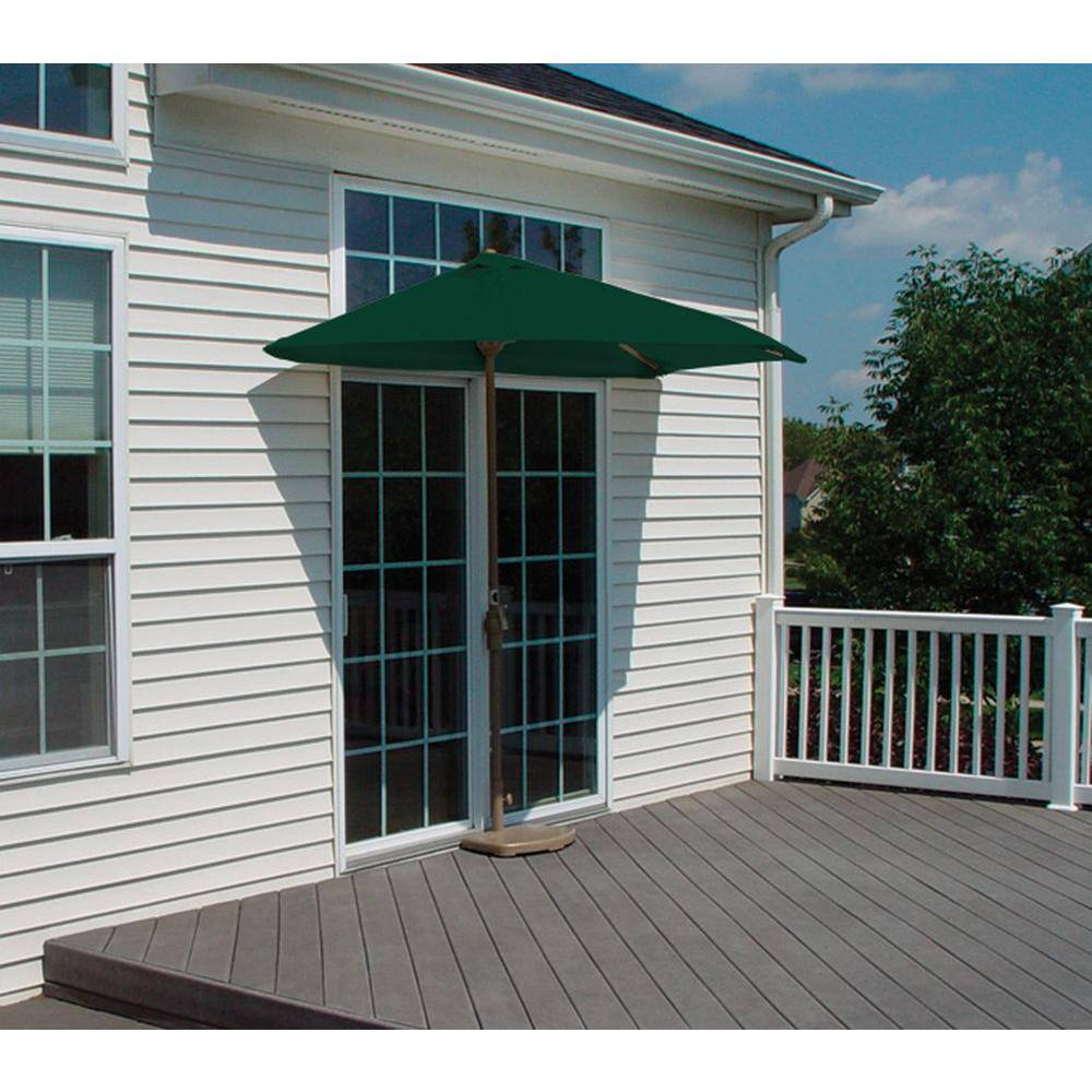 Green Olefin Half-Round Patio Umbrella with Champagne Aluminum Pole