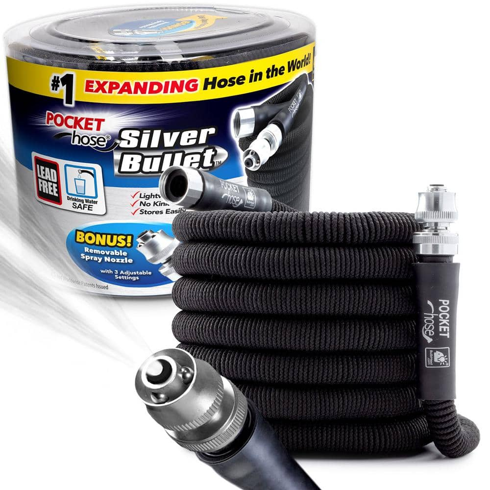 Pocket Hose Silver Bullet 3/4 in. Dia x 75 ft. Lightweight Kink-Free  Expandable Water Garden Hose 13489-6 - The Home Depot