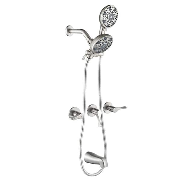 AIMADI Triple Handle 6-Spray Tub and Shower Faucet 1.8 GPM Brass Wall Mount Shower Trim Kit in. Brushed Nickel Valve Included