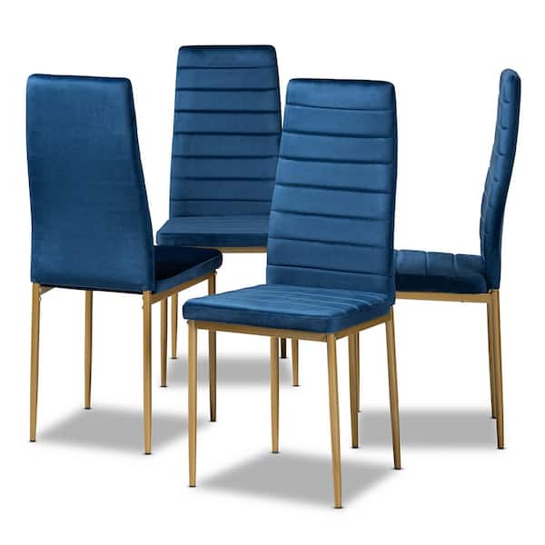 Baxton Studio Armand Navy blue and Gold Dining Chair (Set of 4)