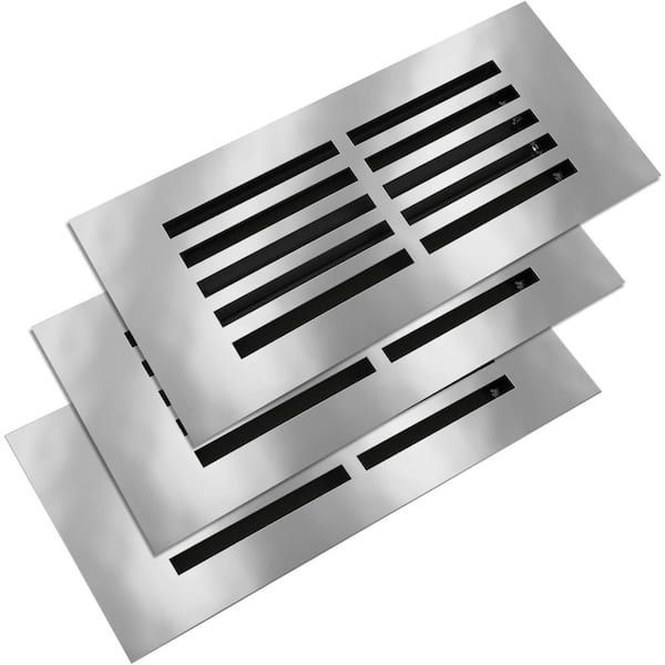 4x10 in. (3-Pack) Low-Profile Linear Split Design Floor Registers with Rust-Proof Louvers Silver Color Steel Vent Covers