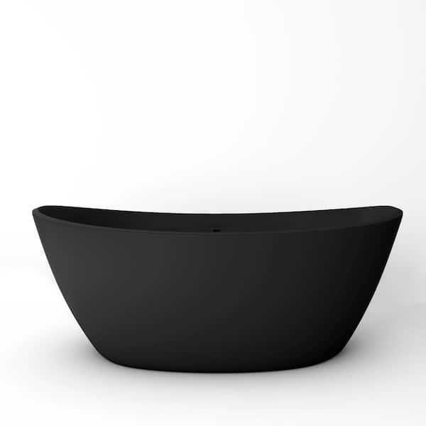 Manhattan 59.05 in. Solid Surface Stone Resin Flatbottom Bathtub in Matte Black