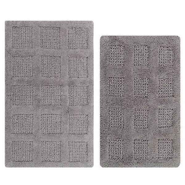 PERTHSHIRE 17 in. x 24 in. and 24 in. x 40 in. Silver Square Honey Comb Reversible Bath Rug Set (2-Piece)