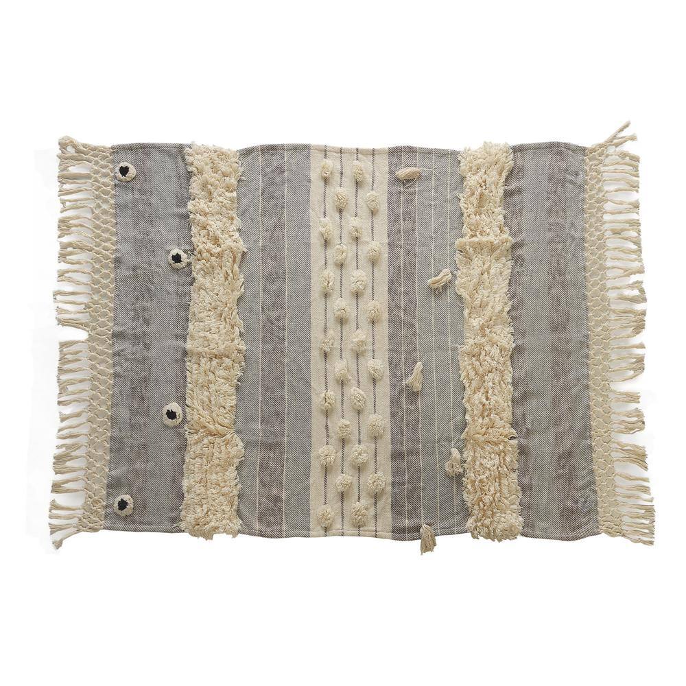 Handwoven Gray and Beige Cotton Reversible Throw Blanket