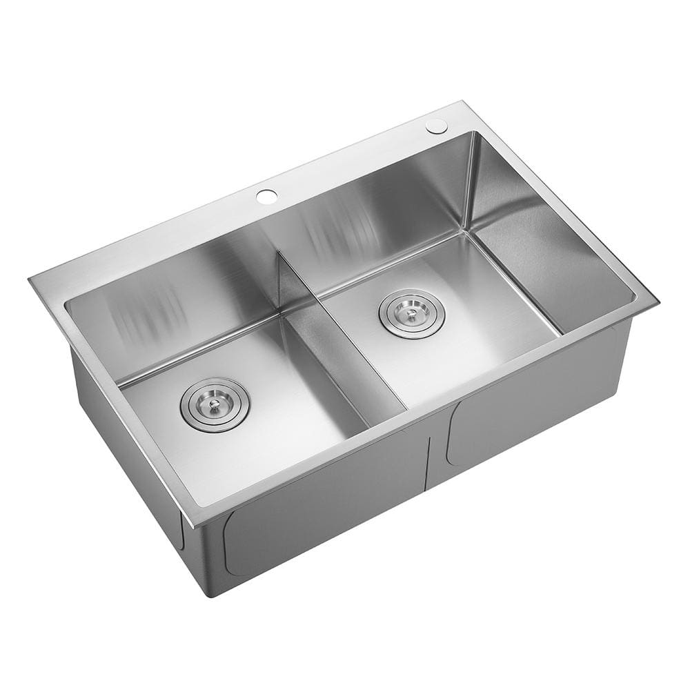 Stylish S-501XG 33 inch Slim Low Divider Double Bowl Undermount Stainless Steel Kitchen Sink