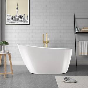 55 in. L X 28 in. W White Acrylic Freestanding Flatbottom Air Bubble Bathtub in White/Polished Chrome