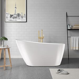 55 in. L X 28 in. W White Acrylic Freestanding Air Bubble Bathtub in White/Polished Chrome