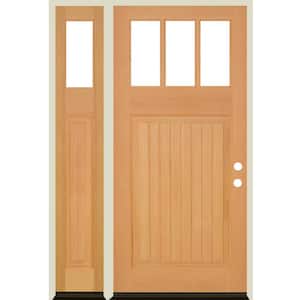 50 in. x 80 in. Craftsman V Groove LH 1/4 Lite Clear Glass Natural Stain Douglas Fir Prehung Front Door with LSL