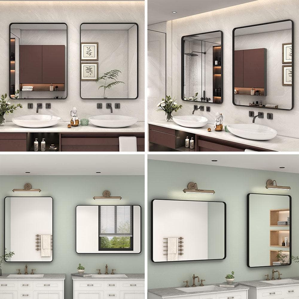 28x36 Inch Matte Black Aluminum Framed Bathroom Mirror