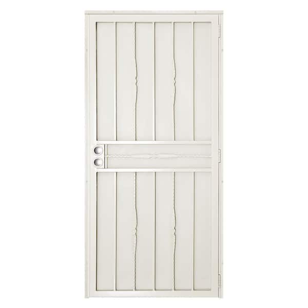 Unique Home Designs 30 in. x 80 in. Cottage Rose Navajo White Surface Mount Outswing Steel Security Door with Expanded Metal Screen