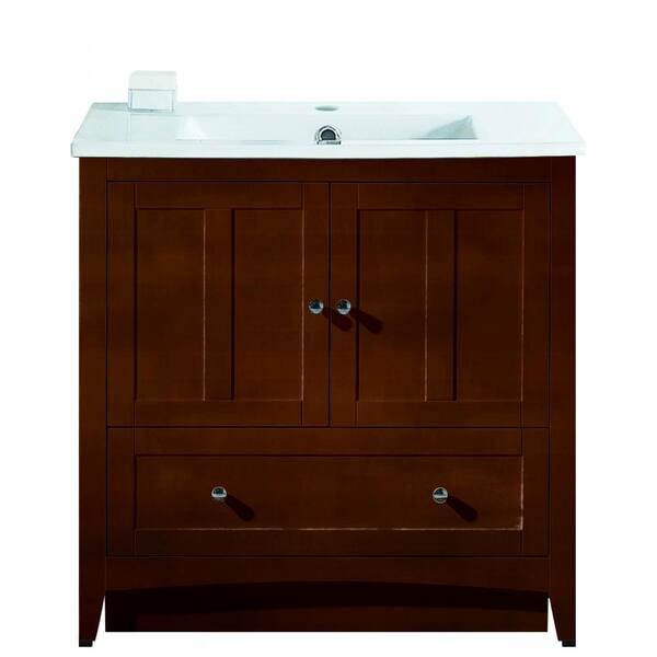 Unbranded 16-Gauge-Sinks 35.5 in. W x 18.25 in. D Bath Vanity in Walnut with Ceramic Vanity Top in White with White Basin