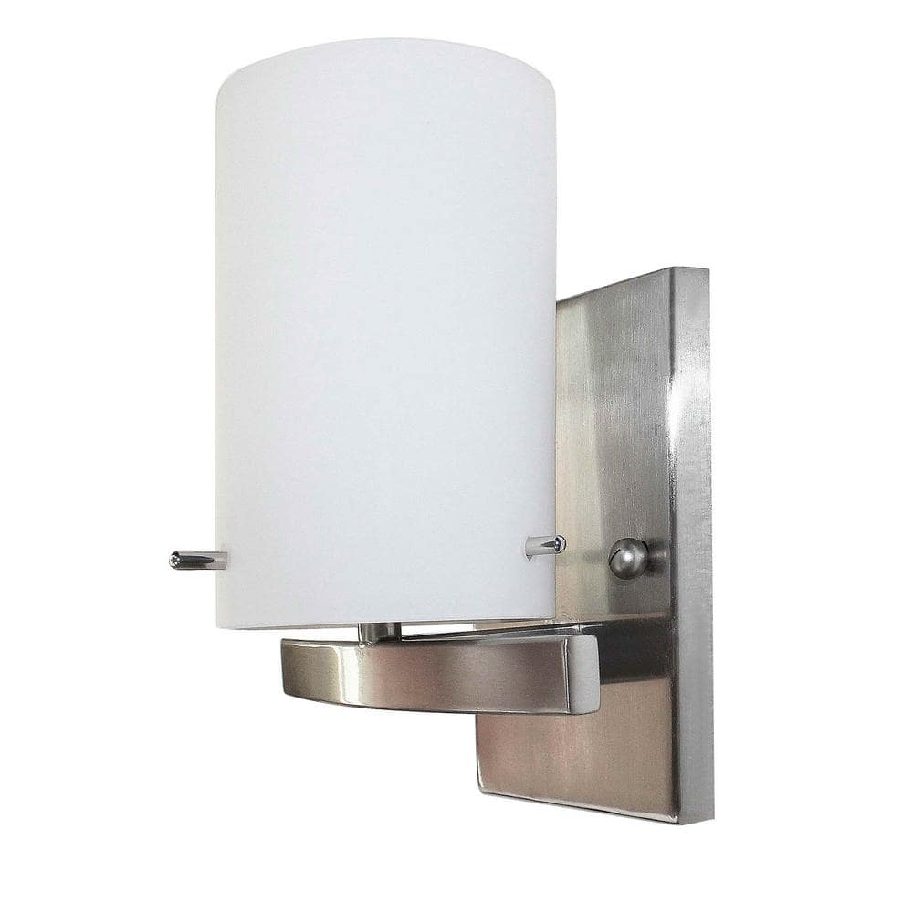 1-Light Brushed Nickel Vanity Lighting with White Frosted Glass LED Integra