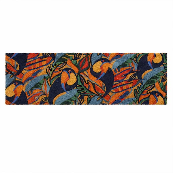 Toucans Multicolored 30 in. x 10 in. Sheltered Front Door Mat Coir Coco Fibers