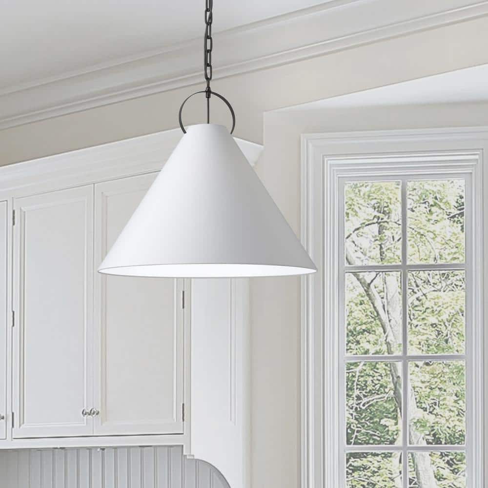 Matte Black 24" Pendant Light with White Shade