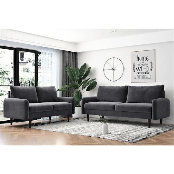 US Pride Furniture Blacke 2-Piece Gray Velvet Living Room Set