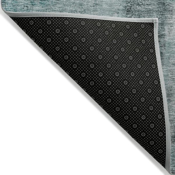 Teal Blue, Aqua, Charcoal 9 ft. x 12 ft. Woven Abstract Polyester Rectangle Indoor/Outdoor Area Rug