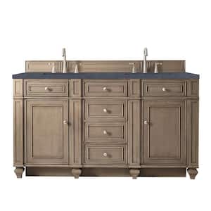 Bristol 60 in. W x 23.5 in. D x 34 in. H Double Bath Vanity in Whitewashed Walnut with Quartz Top in Charcoal Soapstone