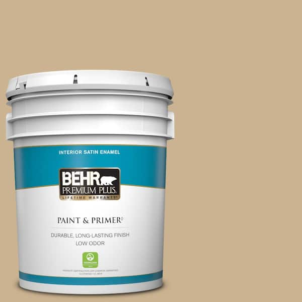 BEHR PREMIUM PLUS 5 gal. #PWL-84 Tropical Tan Satin Enamel Low Odor Interior Paint & Primer