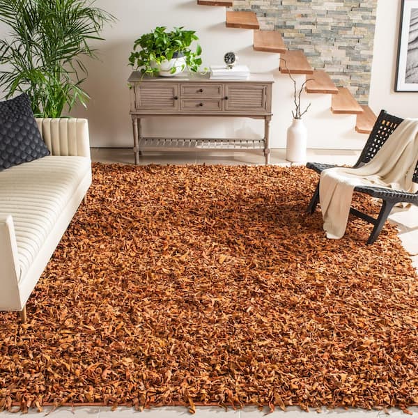 Leather 8 ft. x 10 ft. Orange Solid Color Area Rug