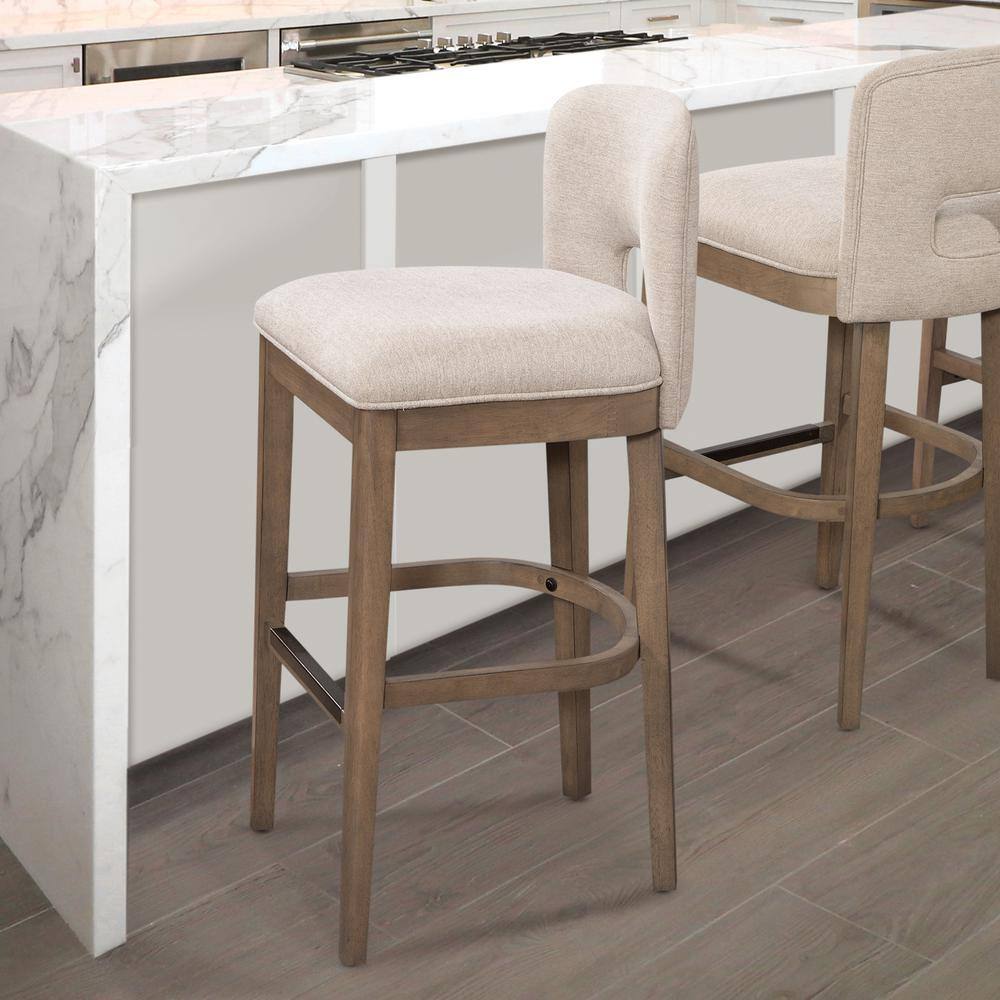 Chestnut Brown and White Upholstered Wood Bar Stool