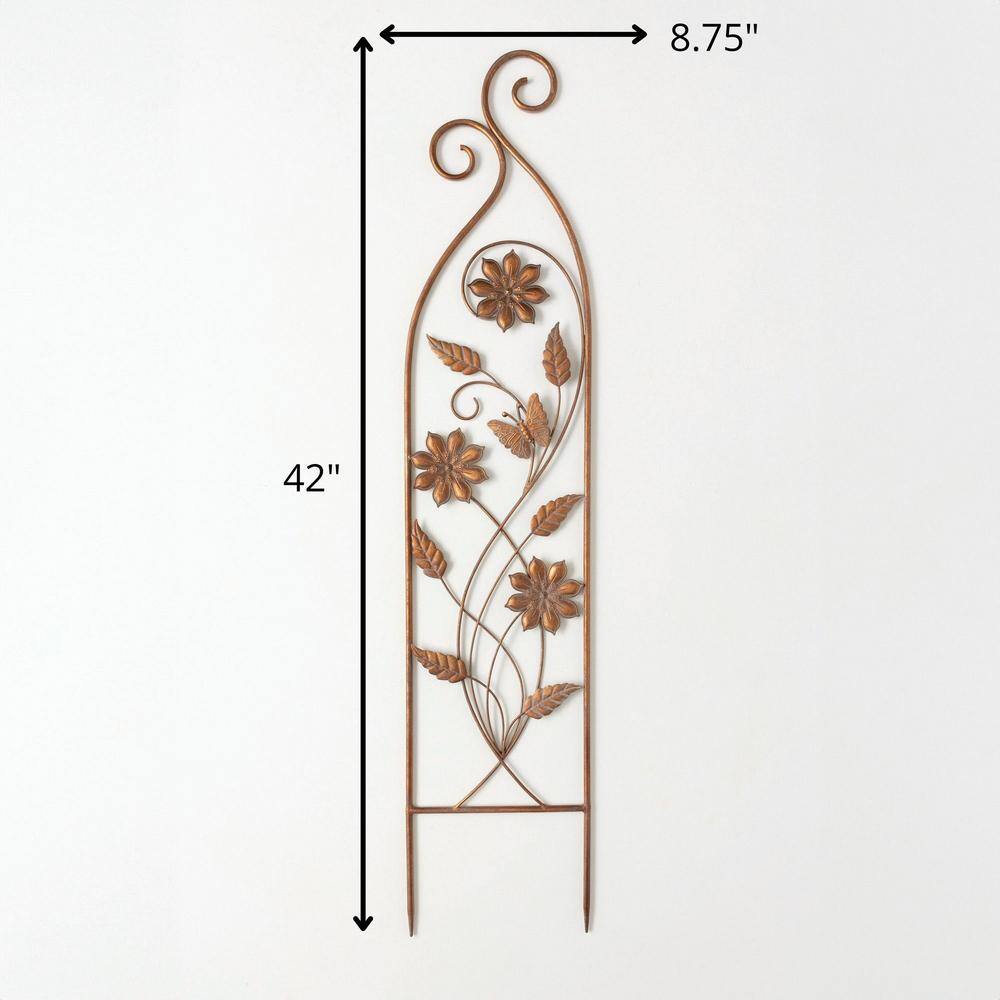 Bronze Graceful Flower Metal Trellis, 42" Tall
