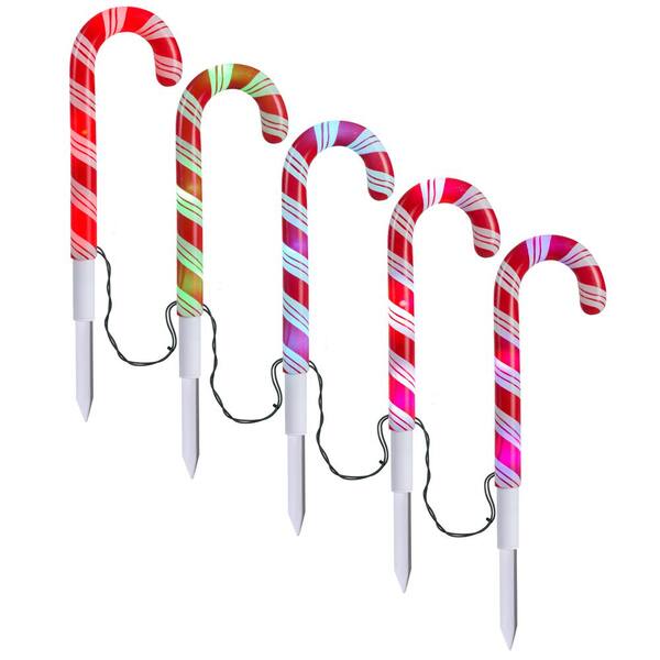 APPLIGHTS 18.11 in. LED Candy Cane (RGB) Pathway Stakes (Set of 5)