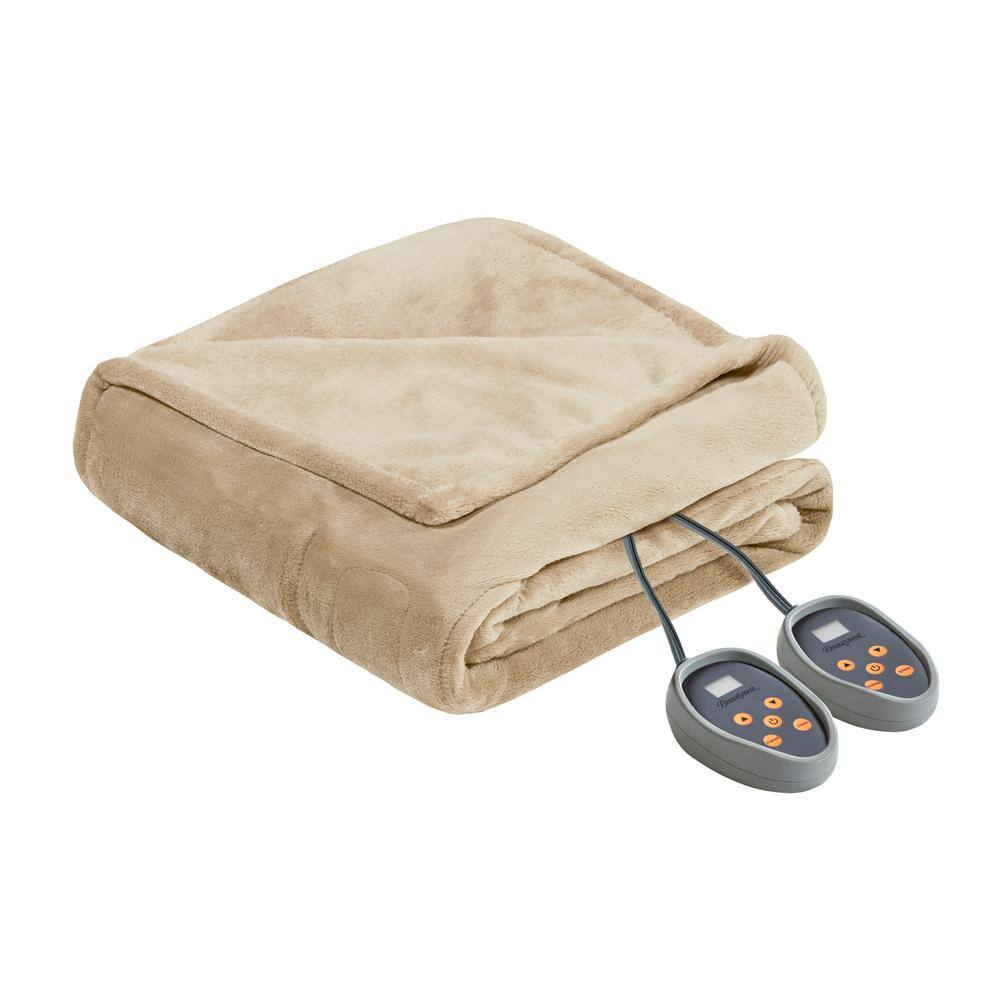 Beautyrest 100 in. x 90 in. Heated Microlight to Berber Tan King Blanket  BR54-0384 - The Home Depot