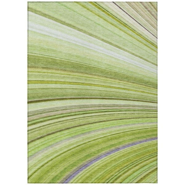 Artichoke Green, Olive Green 9 ft. x 12 ft. Woven Abstract Polyester Rectangle Indoor / Outdoor Area Rug