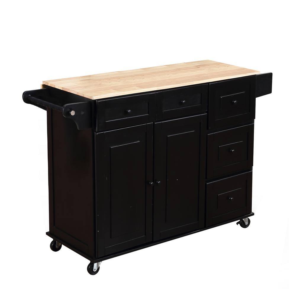 Black Lockable Utility Kitchen Island with Drawer H205-Island-BK - The ...