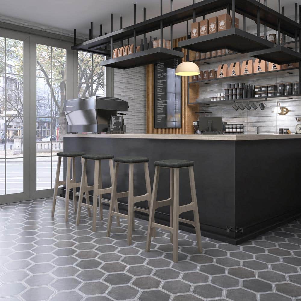 Décor Grafito Hexagon Porcelain Floor and Wall Tile