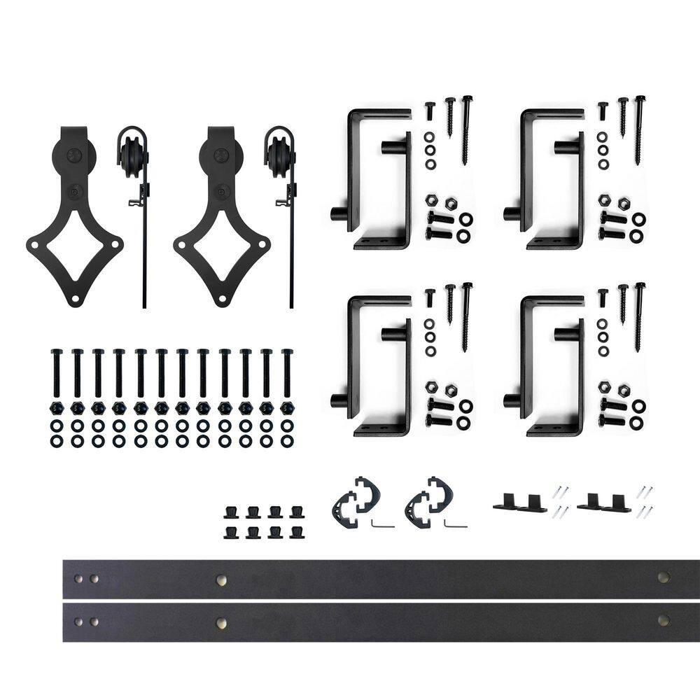 5 ft./60 in. Black Rustic Double Track Bypass U-Shape Sliding Barn Door Hardware Kit - Diamond Design Roller price history on PriceWatchPro
